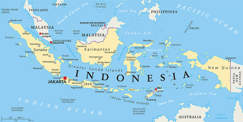 Остров Бали на карте Индонезии